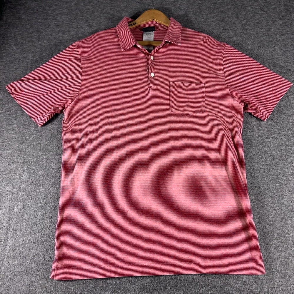 Patagonia Polo Shirt Mens Size M Short Sleeve Red Striped Organic Cotton Preppy